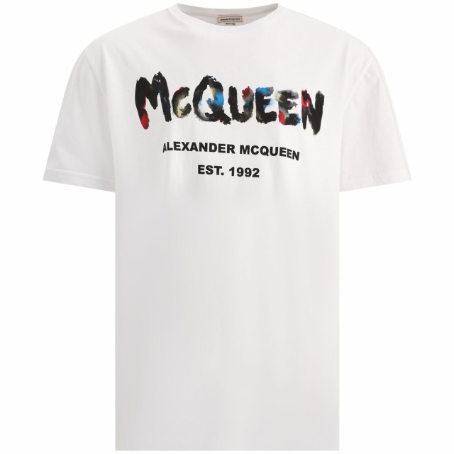 ALEXANDER MCQUEEN アレキサンダー マックイーン ホワイト White ”Watercolour Graffiti” t-shirt  Tシャツ メンズ 春夏2023 727285QUZ2｜au PAY マーケット