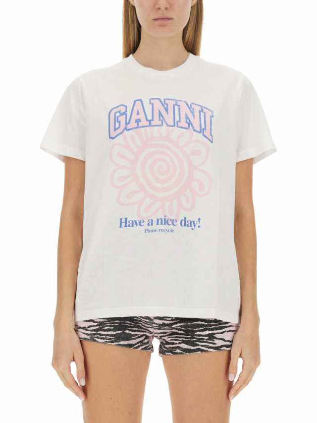 GANNI ガニー ホワイト BIANCO Tシャツ レディース 秋冬2023 T3716_151 【関税・送料無料】【ラッピング無料】 ia｜au  PAY マーケット