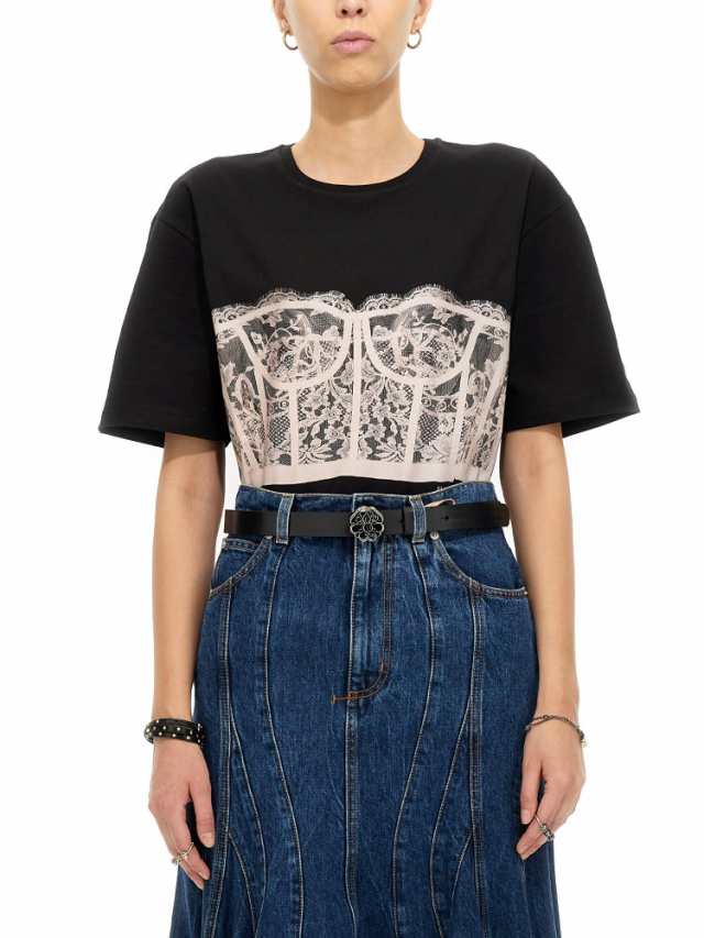 ALEXANDER MCQUEEN アレキサンダー マックイーン NERO Tシャツ レディース 秋冬2023 689062_QZAFC0541  【関税・送料無料】【ラッピング無｜au PAY マーケット