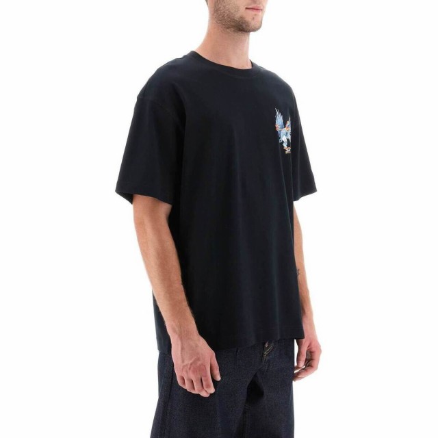 EVISU エビス ブラック Nero Evisu t-shirt with eagle print and logo