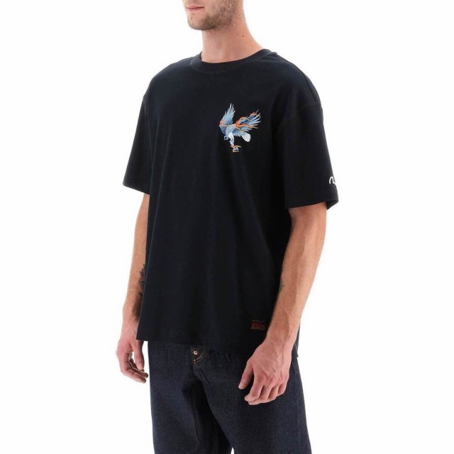 EVISU エビス ブラック Nero Evisu t-shirt with eagle print and logo