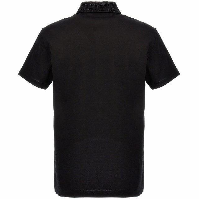 VERSACE ヴェルサーチ Black Logo sequin polo shirt トップス メンズ