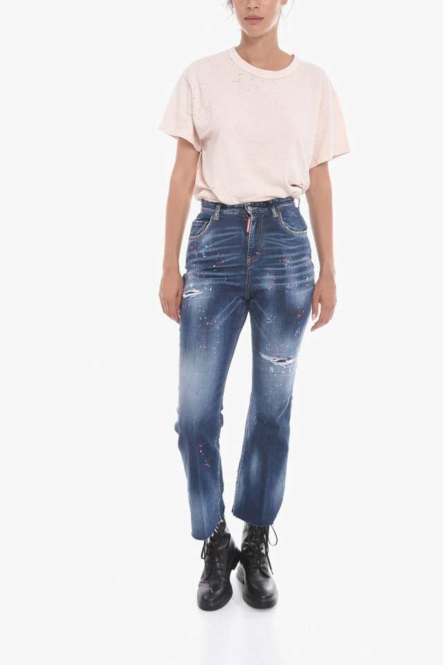 DSQUARED2 ディースクエアード Blue デニム S72LB0575 S30805 470 レディース HONEY SKETCH EFFECT  BELL BOTTOM FIT DENIMS 23CM 【関税｜au PAY マーケット