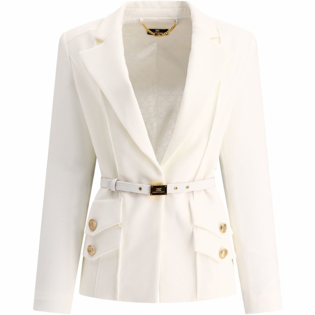 ELISABETTA FRANCHI エリザベッタ フランキ ホワイト White Stretch crepe jacket with pockets  ジャケット レディース 秋冬2023 GI07436｜au PAY マーケット