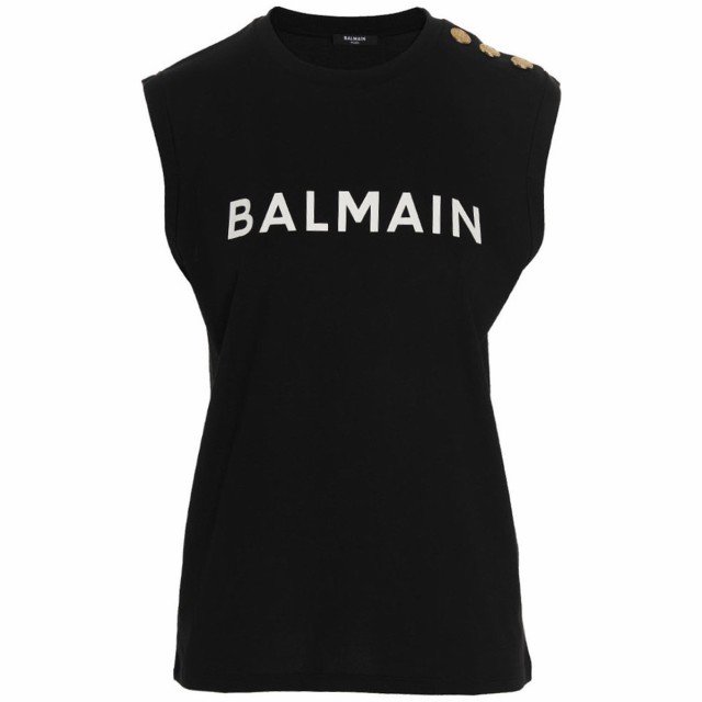 BALMAIN バルマン ホワイト White/Black Logo print top トップス レディース 春夏2023  AF1ED000BB02EAB 【関税・送料無料】【ラッピング｜au PAY マーケット