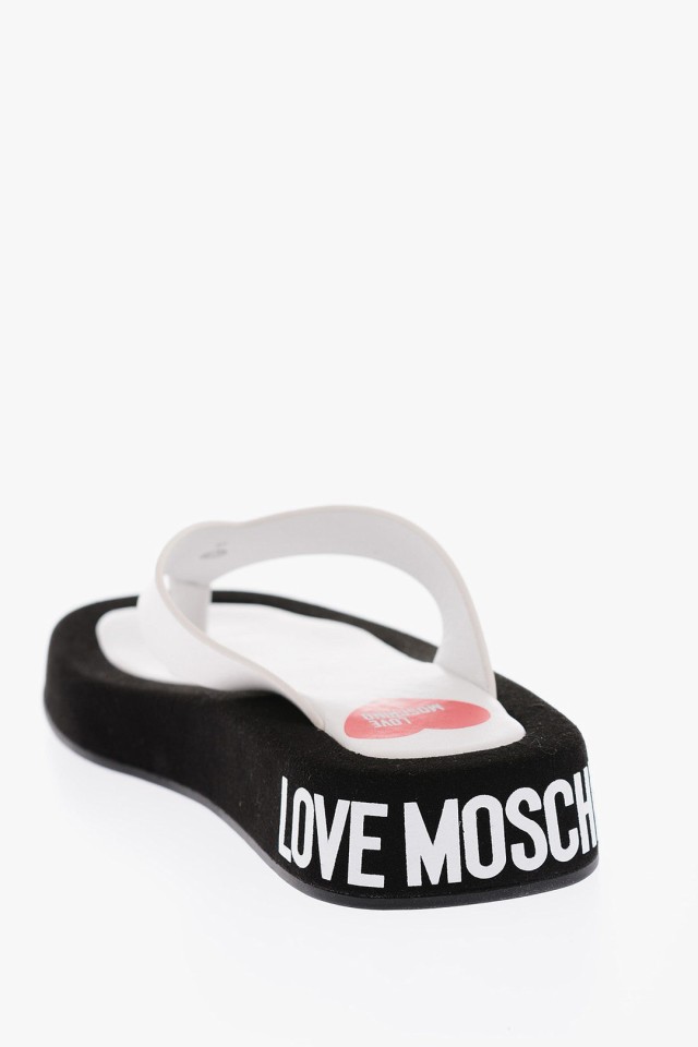 MOSCHINO モスキーノ Black ＆ White フラットシューズ JA28253G0EIE110A レディース CONTRASTING  INNER LEATHER ROW30 THONG SANDALS 【｜au PAY マーケット