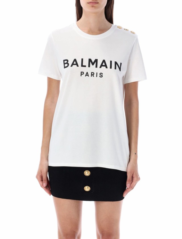 BALMAIN バルマン ホワイト WHITE/BLACK Tシャツ レディース 秋冬2023