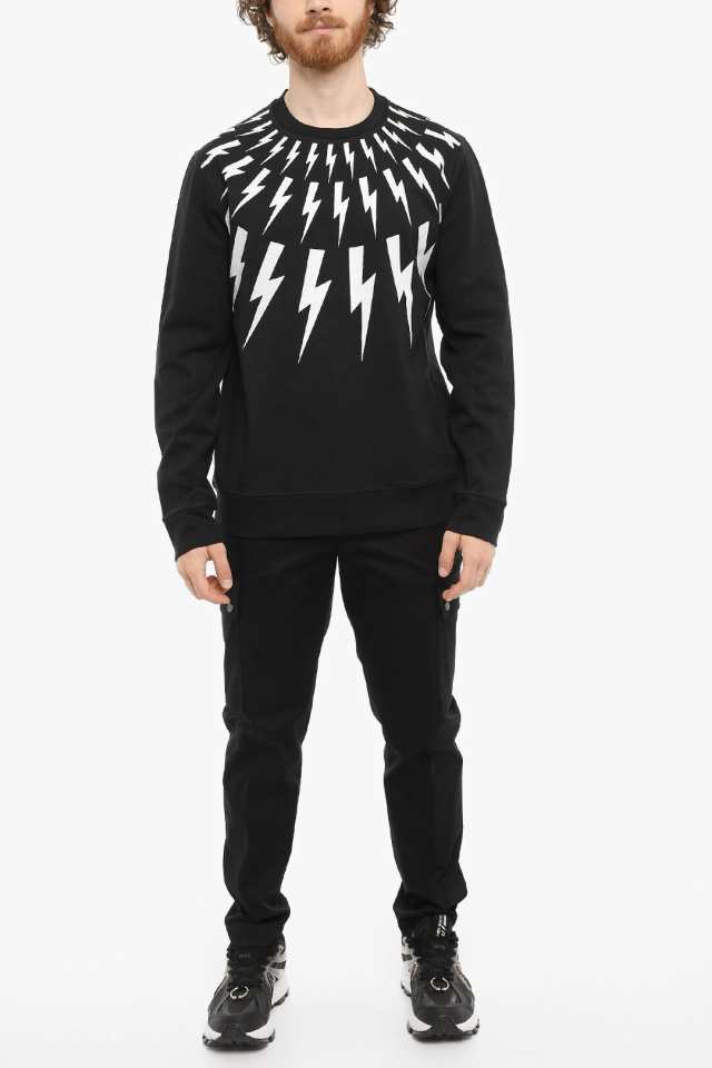 NEIL BARRETT ニール バレット トレーナー BJS452S R559S 524 メンズ CONTRASTING PRINTED  FAIR-ISLE THUNDERBOLT CREW-NECK SWEATSHI 【｜au PAY マーケット