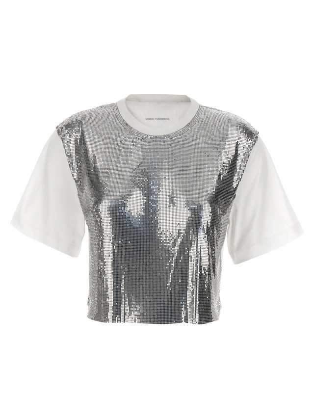 PACO RABANNE パコ ラバンヌ Tシャツ レディース 秋冬2023 23AXTO639CO0481 M094 SILVER WHITE  【関税・送料無料】【ラッピング無料】 ia｜au PAY マーケット