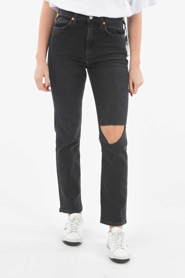 RE/DONE リダン Black デニム 165 3W7STRT BLACK レディース STRAIGHT-LEG JEANS WITH  CUT-OUT DETAILING AT KNEE 【関税・送料無料】【｜au PAY マーケット