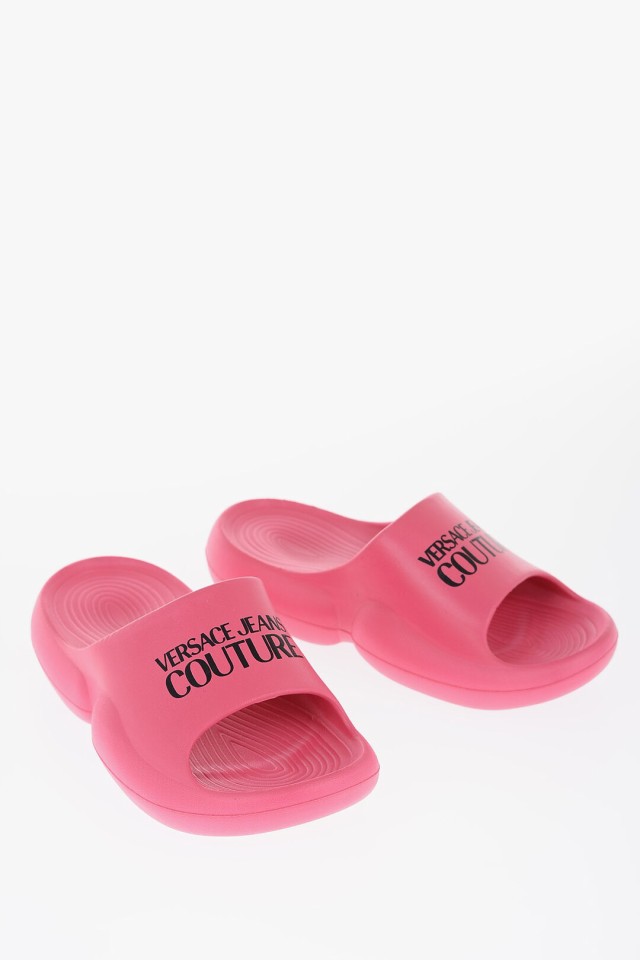 VERSACE ヴェルサーチ Pink フラットシューズ 74VA3S8A ZS632 406 レディース JEANS COUTURE RUBBER  TAGO SLIDERS WITH LOGO 【関税・送｜au PAY マーケット