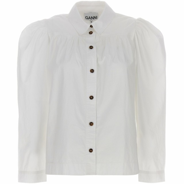 GANNI ガニー ホワイト White Puff sleeved shirt シャツ レディース