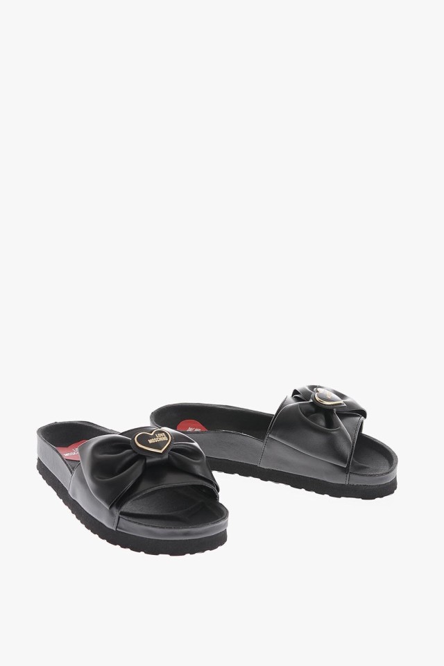 MOSCHINO モスキーノ Black フラットシューズ JA28524G0GIE0000 レディース LOVE FAUX LEATHER  SANDALS WITH MAXI BOW 【関税・送料無料｜au PAY マーケット