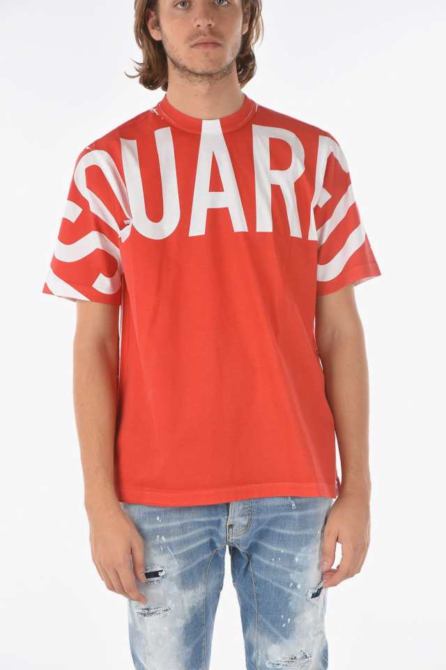 DSQUARED2 ディースクエアード Red トップス S74GD0877 S23009 312 メンズ LOGO PRINTED  CREW-NECK SLOUCH FIT T-SHIRT 【関税・送料無料｜au PAY マーケット