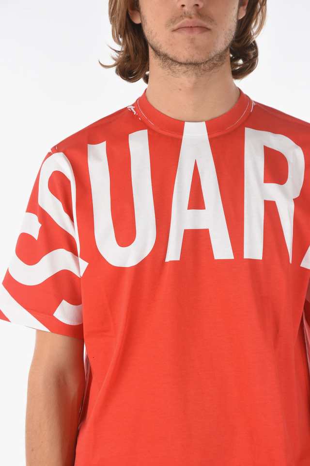 DSQUARED2 ディースクエアード Red トップス S74GD0877 S23009 312 メンズ LOGO PRINTED  CREW-NECK SLOUCH FIT T-SHIRT 【関税・送料無料｜au PAY マーケット