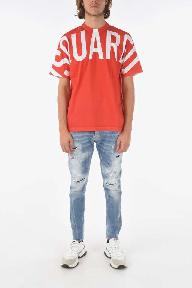 DSQUARED2 ディースクエアード Red トップス S74GD0877 S23009 312 メンズ LOGO PRINTED  CREW-NECK SLOUCH FIT T-SHIRT 【関税・送料無料｜au PAY マーケット