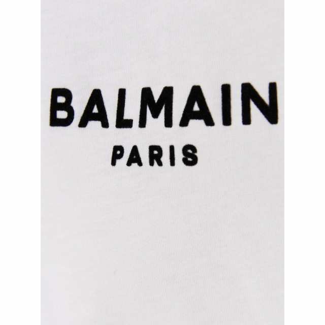 BALMAIN バルマン ホワイト White/Black Flocked logo t-shirt Tシャツ レディース 春夏2023  AF1EF010BB01GAB 【関税・送料無料】【ラッ｜au PAY マーケット