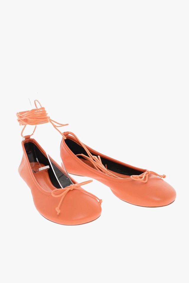 MOLLY GODDARD モリー ゴダード フラットシューズ MGSS22128ORANGE レディース LEATHER ANNABELLE  BALLET FLATS WITH ANKLE LACES 【関税｜au PAY マーケット