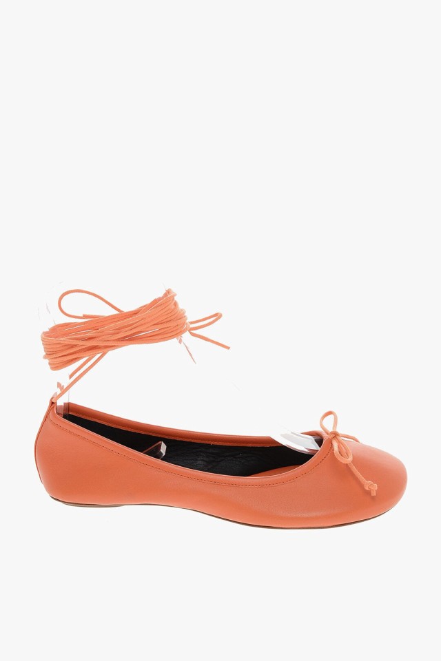 MOLLY GODDARD モリー ゴダード フラットシューズ MGSS22128ORANGE レディース LEATHER ANNABELLE  BALLET FLATS WITH ANKLE LACES 【関税｜au PAY マーケット