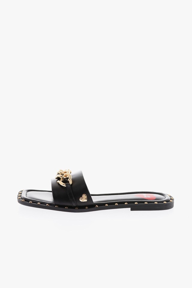 MOSCHINO モスキーノ フラットシューズ JA28161C1EIE0000 レディース LOVE GOLDEN DETAILS LEATHER  SANDALS 【関税・送料無料】【ラッピ｜au PAY マーケット