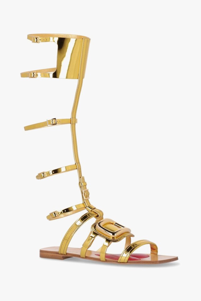 ROGER VIVIER ロジェ ヴィヴィエ フラットシューズ RVW661329405ES G404 レディース LEATHER GLADIATOR  SANDALS WITH MIRROR EFFECT 【関｜au PAY マーケット