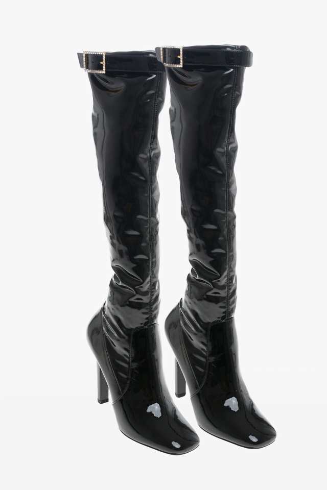 SAINT LAURENT PARIS イヴ サンローラン Black ブーツ 709575AAAQK1000 レディース UNDER THE  KNEE GRUPY VINYL BOOTS 11CM 【関税・送料｜au PAY マーケット