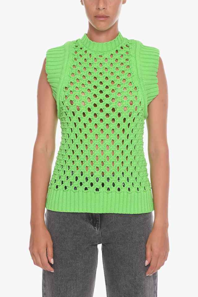 STELLA MCCARTNEY ステラ マッカートニー Green ニットウェア 6K0085 3S2326 3801 レディース  SLEEVELESS SWEATHER WITH OPENWORK PATTER｜au PAY マーケット