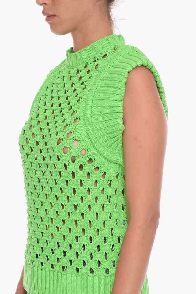 STELLA MCCARTNEY ステラ マッカートニー Green ニットウェア 6K0085 3S2326 3801 レディース  SLEEVELESS SWEATHER WITH OPENWORK PATTER｜au PAY マーケット