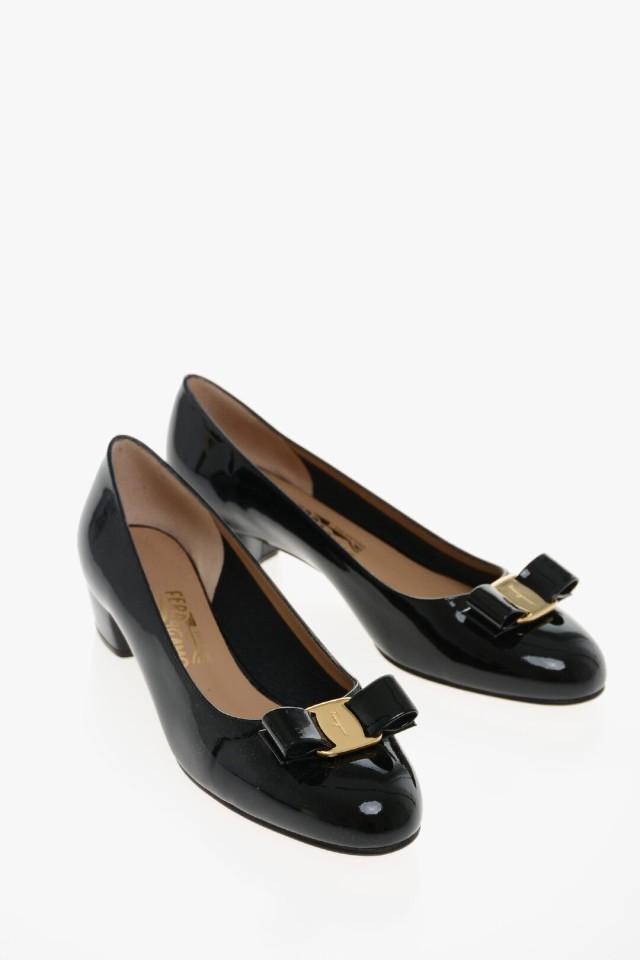 FERRAGAMO フェラガモ フラットシューズ 01B221 216 VARA1 NERO レディース PATENT LEATHER VARA  BALLET FLATS WITH BOW 【関税・送料無｜au PAY マーケット