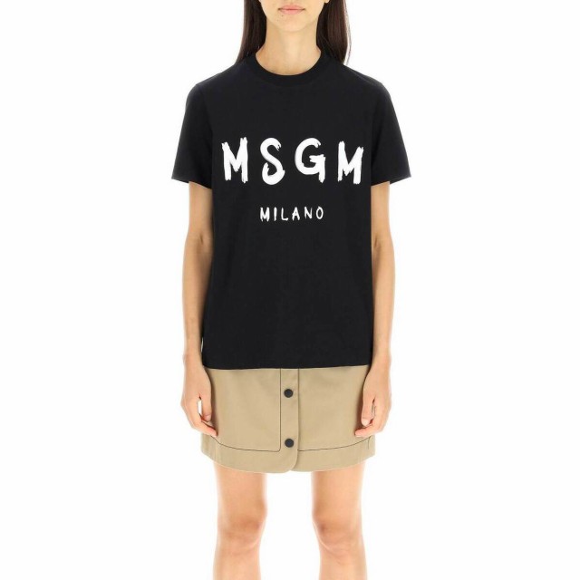 MSGM エムエスジーエム ブラック Nero Msgm t-shirt with brushed logo