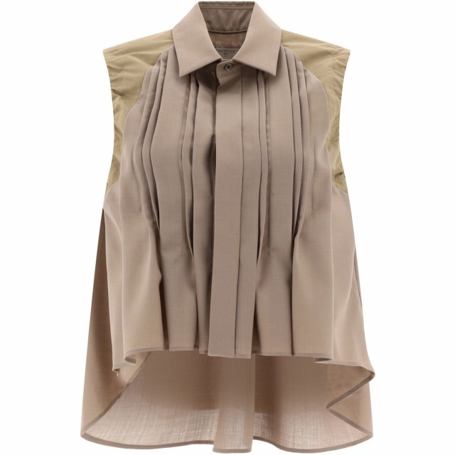 SACAI サカイ ベージュ Beige ”Suiting Mix” shirt シャツ レディース 秋冬2023 23-06758651  【関税・送料無料】【ラッピング無料】 vi｜au PAY マーケット