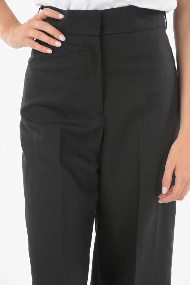 2022春夏新作 NEIL BARRETT ニールバレット Black パンツ PNPA539 Q007 01 レディース LINEN BLEND  HIGH-WAIST STRAIGHT FIT PALAZZO PANTS dk