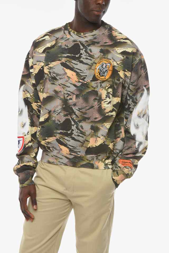 HERON PRESTON ヘロン プレストン Multicolor トレーナー HMBA016S22 JER001 5901 メンズ CTNMB  CREW-NECK CAMO FLAMING SWEATSHIRT WITH｜au PAY マーケット