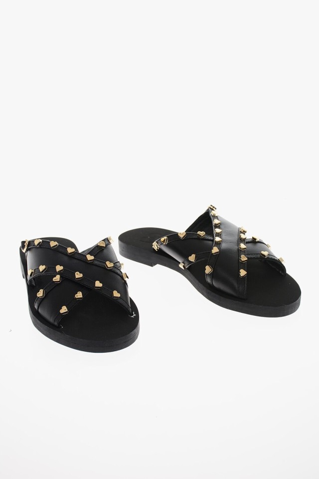 MOSCHINO モスキーノ フラットシューズ JA28452G0GIA0000 レディース LOVE LEATHER SANDALS WITH  HEART-SHAPED STUDS 【関税・送料無料】｜au PAY マーケット