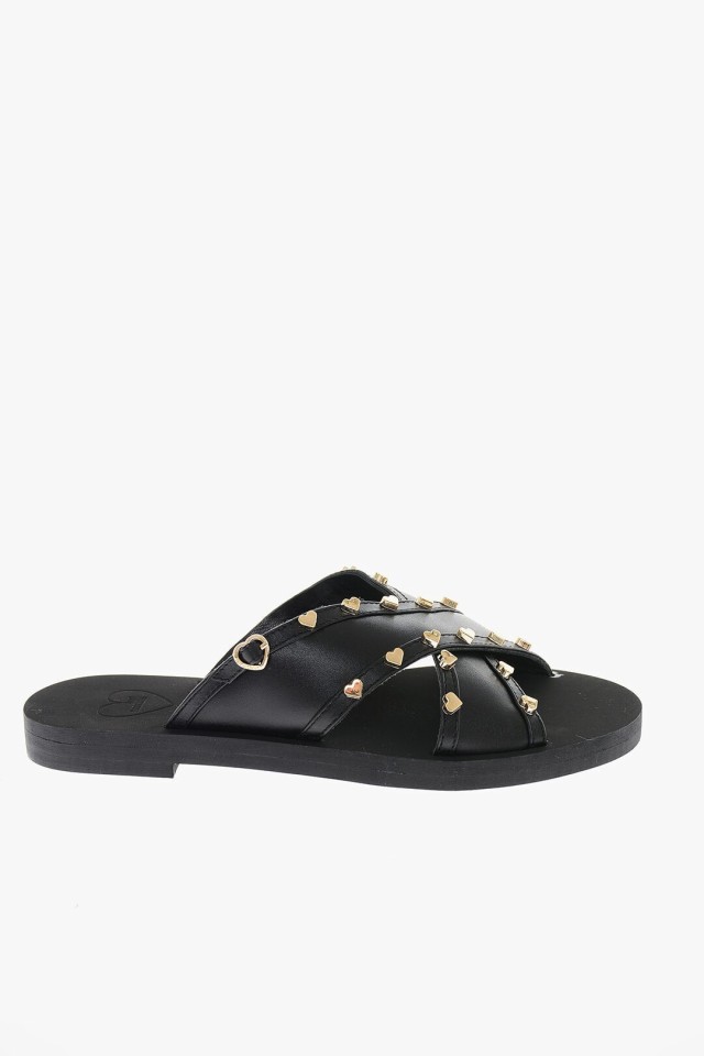 MOSCHINO モスキーノ フラットシューズ JA28452G0GIA0000 レディース LOVE LEATHER SANDALS WITH  HEART-SHAPED STUDS 【関税・送料無料】｜au PAY マーケット