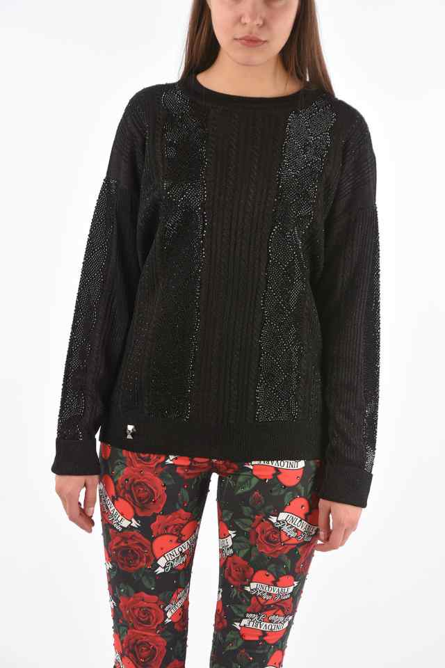 PHILIPP PLEIN フィリッププレイン ニットウェア A18C WKO0162 PKN002N 02 レディース COUTURE LUREX  LS CABLE KNIT SWEAT WITH CRYSTAL ｜au PAY マーケット