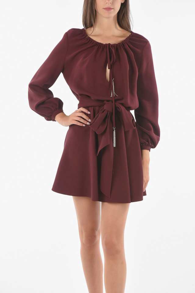 祝開店大放出セール開催中 SUPER BLOND スーパーブロンド Red ドレス SB SHORT DRESS8_BURGUNDY レディース  SILK-BLEND OFF-THE-SHOULDER FLARED DRESS WITH DRAWSTRING dk