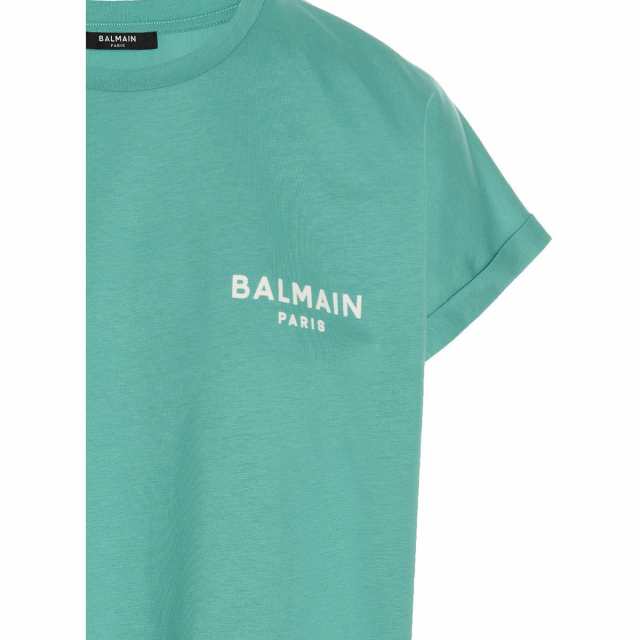 BALMAIN バルマン グリーン Green Flocked logo t-shirt Tシャツ