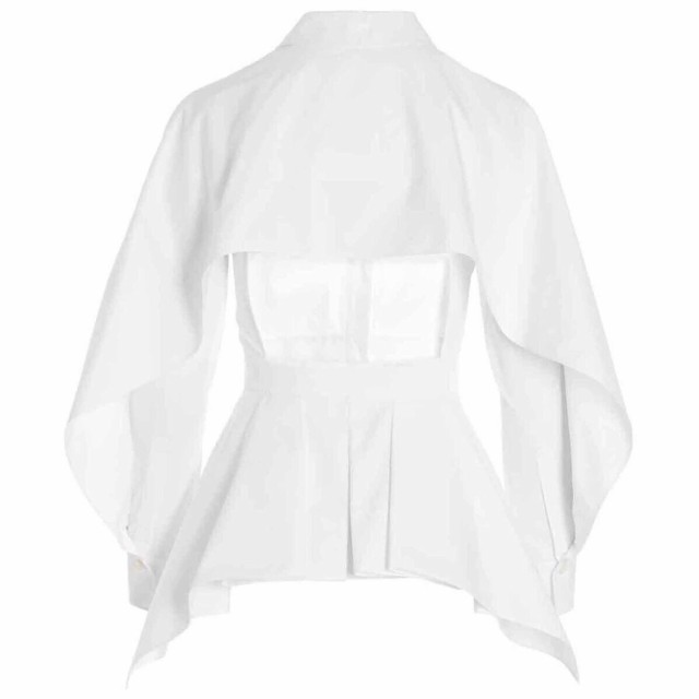 ALEXANDER MCQUEEN アレキサンダー マックイーン White Peplum cut-out shirt シャツ レディース  秋冬2022 703528QAAAY9000 【関税・送料｜au PAY マーケット