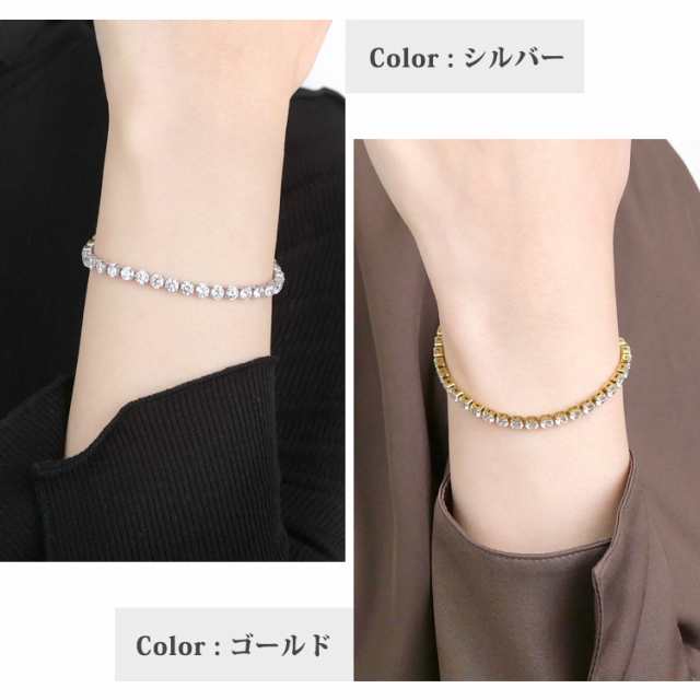 金属アレルギー対応 ステンレスブレスレット テニスブレスレット CZ 