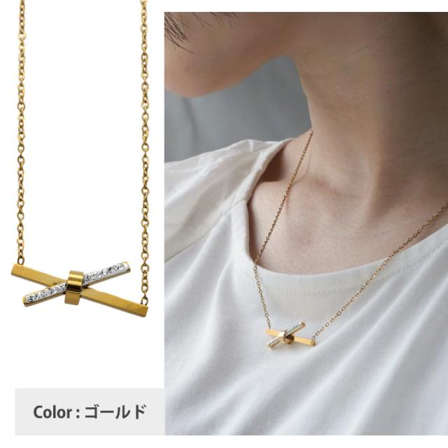 金属アレルギー対応 ステンレスペンダント ジュエルスティックリボン 