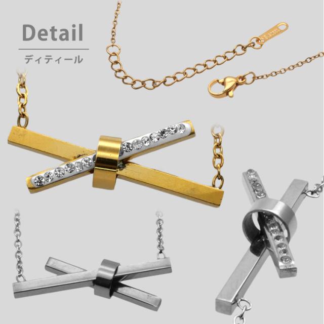 金属アレルギー対応 ステンレスペンダント ジュエルスティックリボン 