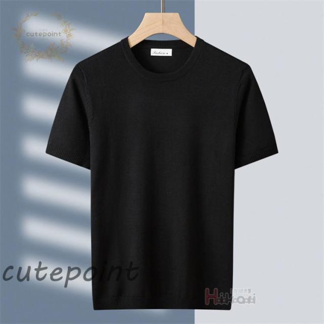 サマーニット メンズ 半袖ニット ニットTシャツ 半袖 無地 サマーセーター クルーネック ビジネス 父の日 春夏 ゴルフウェア_1