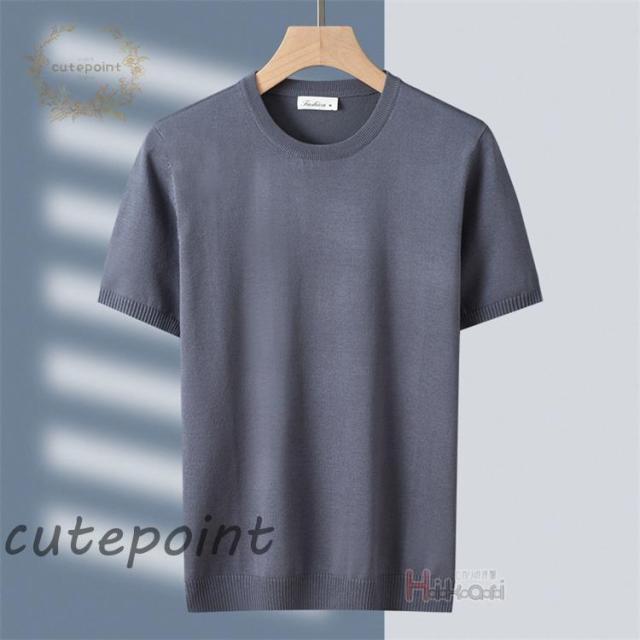サマーニット メンズ 半袖ニット ニットTシャツ 半袖 無地 サマーセーター クルーネック ビジネス 父の日 春夏 ゴルフウェア_2