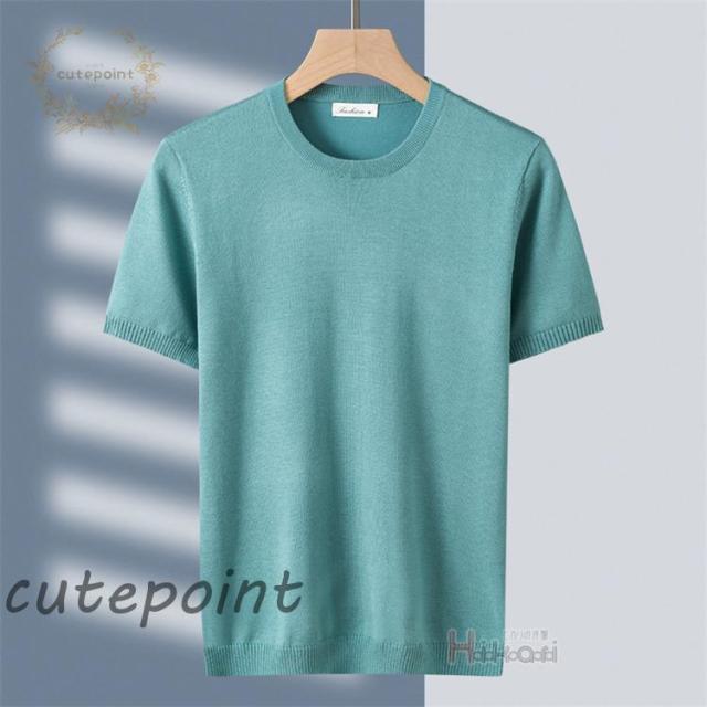 サマーニット メンズ 半袖ニット ニットTシャツ 半袖 無地 サマーセーター クルーネック ビジネス 父の日 春夏 ゴルフウェア_4