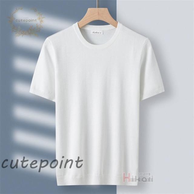 サマーニット メンズ 半袖ニット ニットTシャツ 半袖 無地 サマーセーター クルーネック ビジネス 父の日 春夏 ゴルフウェア_7