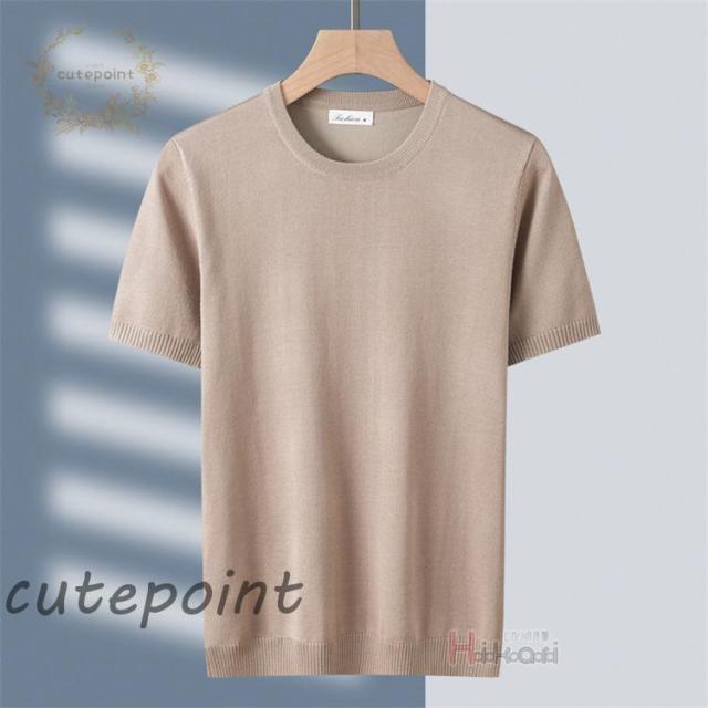 サマーニット メンズ 半袖ニット ニットTシャツ 半袖 無地 サマーセーター クルーネック ビジネス 父の日 春夏 ゴルフウェア_8