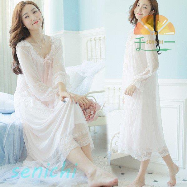 ネグリジェ パジャマ レディース 春 夏 秋前開き 長袖 綿 無地 ナイティ ルームウェア 女性 部屋着 女性パジャマ ホワイト 可愛い