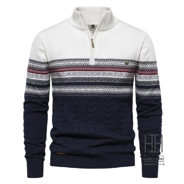 セーター ニット メンズ ハイネック ハーフジップ 綿 コットン おしゃれ 大きい ジッパー 防寒着 ブランド I ハーフジップセーター 冬