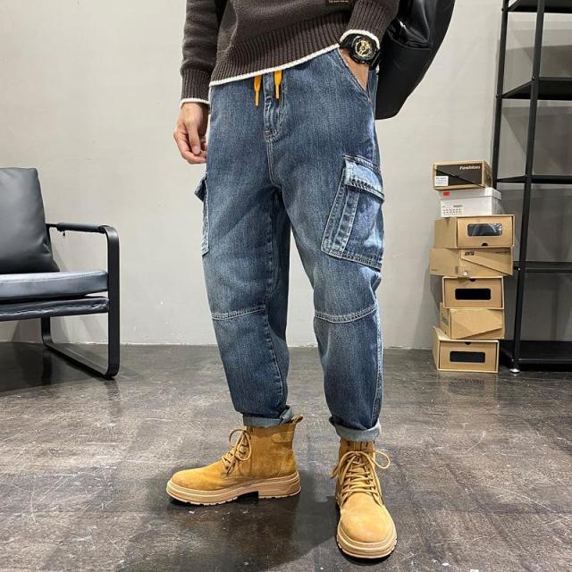 カーゴパンツ デニム ジーンズ メンズ ユーズド 多ポケット ゆったり アメカジ おしゃれ キレイめ 機能性 ストリート Gパン ボトムス カジュアル